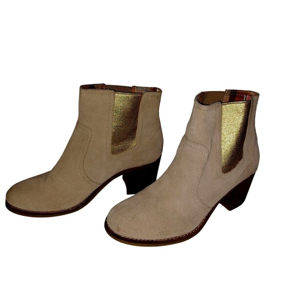 Sperry Top-Sider Beige/Gold Suede Ankle Booties Streetwear Block Heel Women 7.5 - Picture 2 of 13